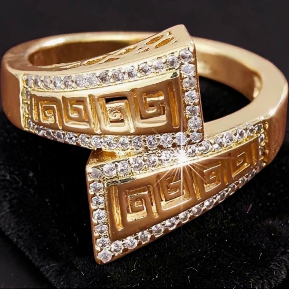 Gold Pavé Greek Key Wrap Ring - Women's Fashion Jewelry